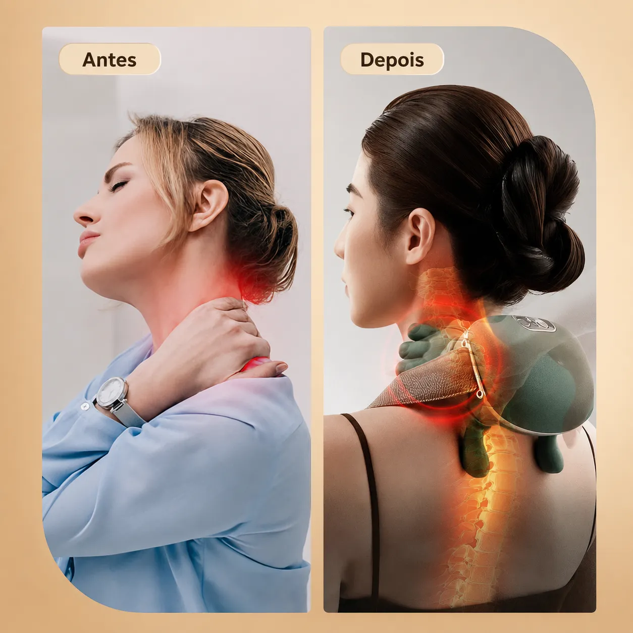 Antes e depois do uso do massageador